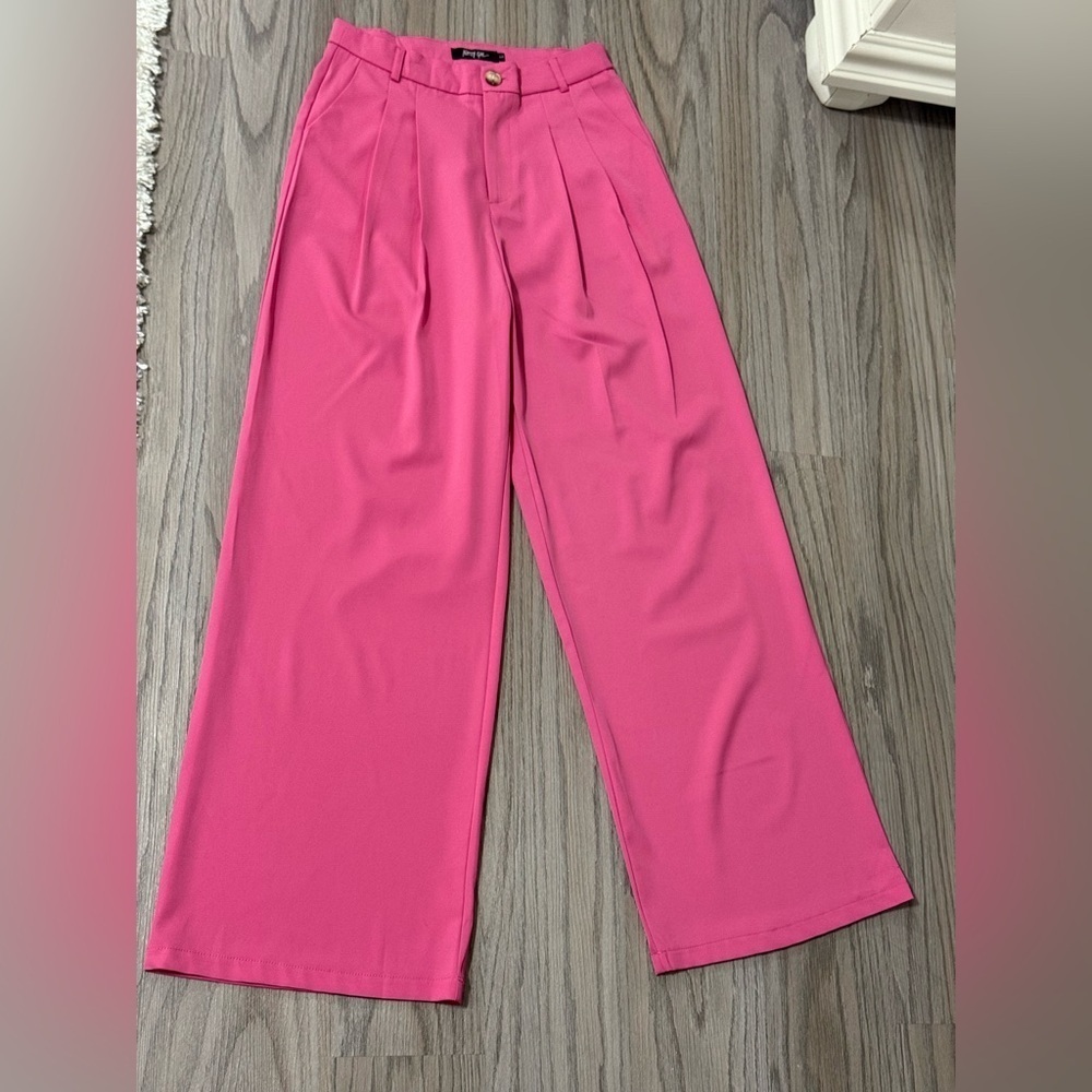 Nasty Gal Elegant High-Waist Pink Wide-Leg Women's Pants - Picture 2 of 11
